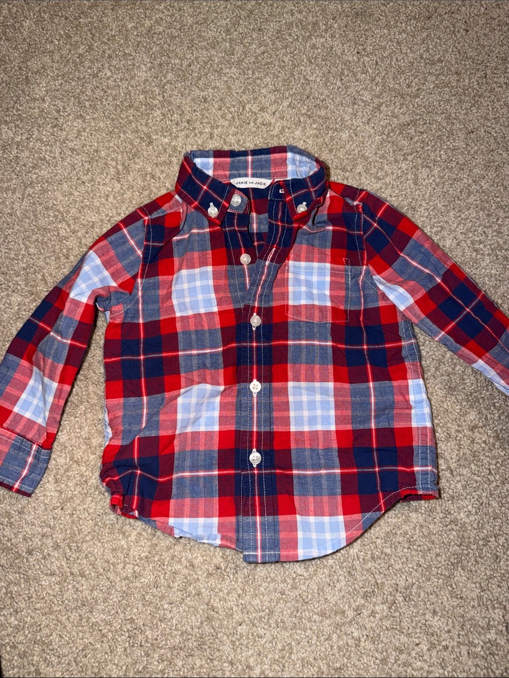 Janie and Jack Red, Navy & Light Blue Plaid Button-Down Shirt